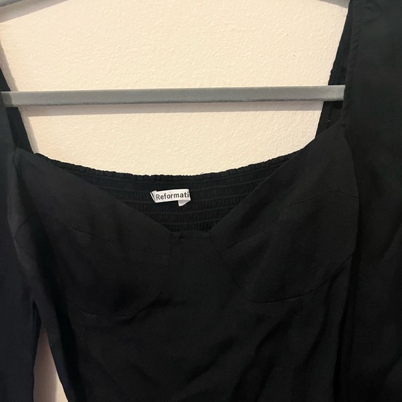 Reformation Black Bustier Long Sleeve Top Smocked Back Size 0 - Picture 3 of 6